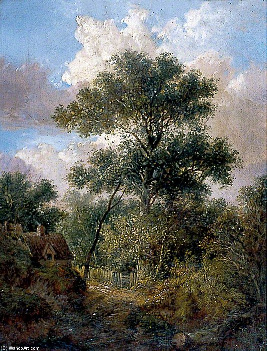 Landscape With A Woodland Path And Cottage — John Berney Ladbrooke