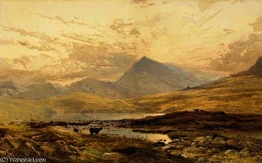 Cattle Grazing In A Moorland Landscape Thought To Be Rannoch Moor — Edward Duncan