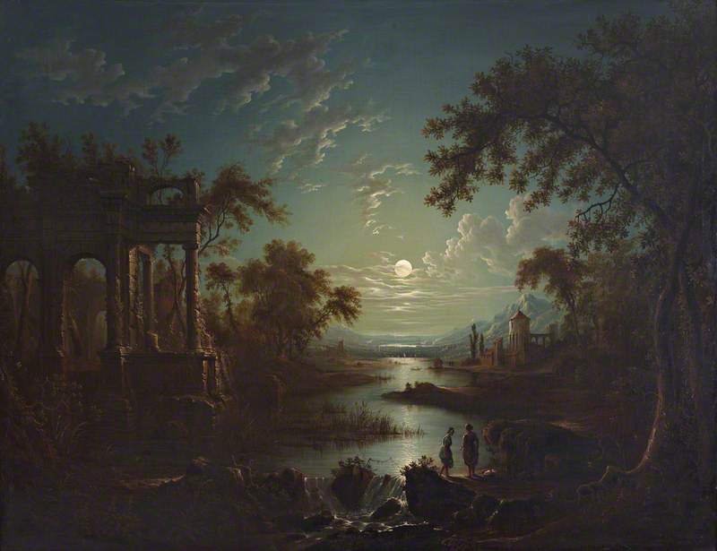 Moonlit River Scene With A Capriccio Of Ruins — Sebastian Pether
