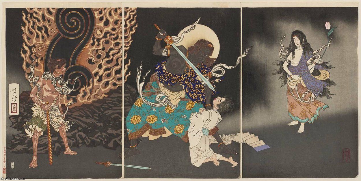 Fudô Threatening Yuten With His Sword — Tsukioka Yoshitoshi