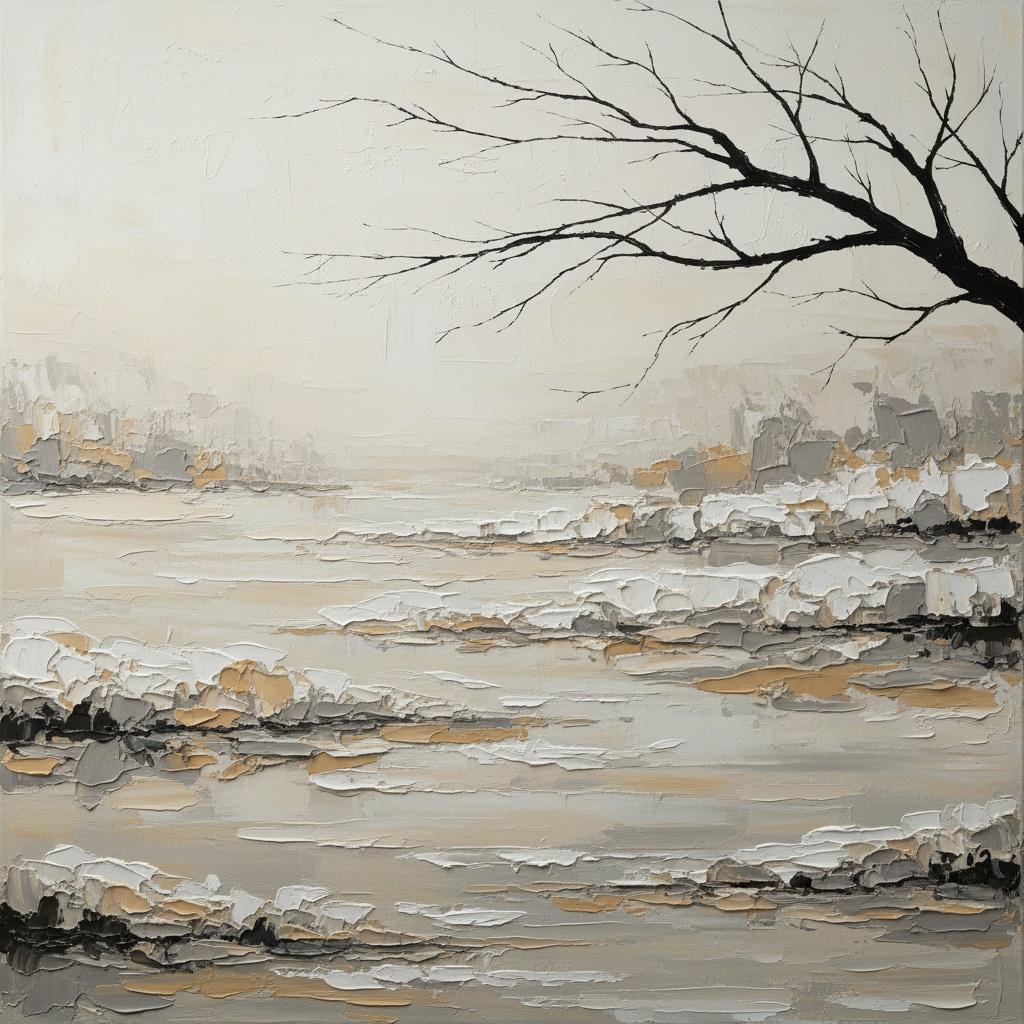 Soledad Silenciosa Del Estuario Congelado En Impasto Escultórico De Carbón Y Crema — David Moreau