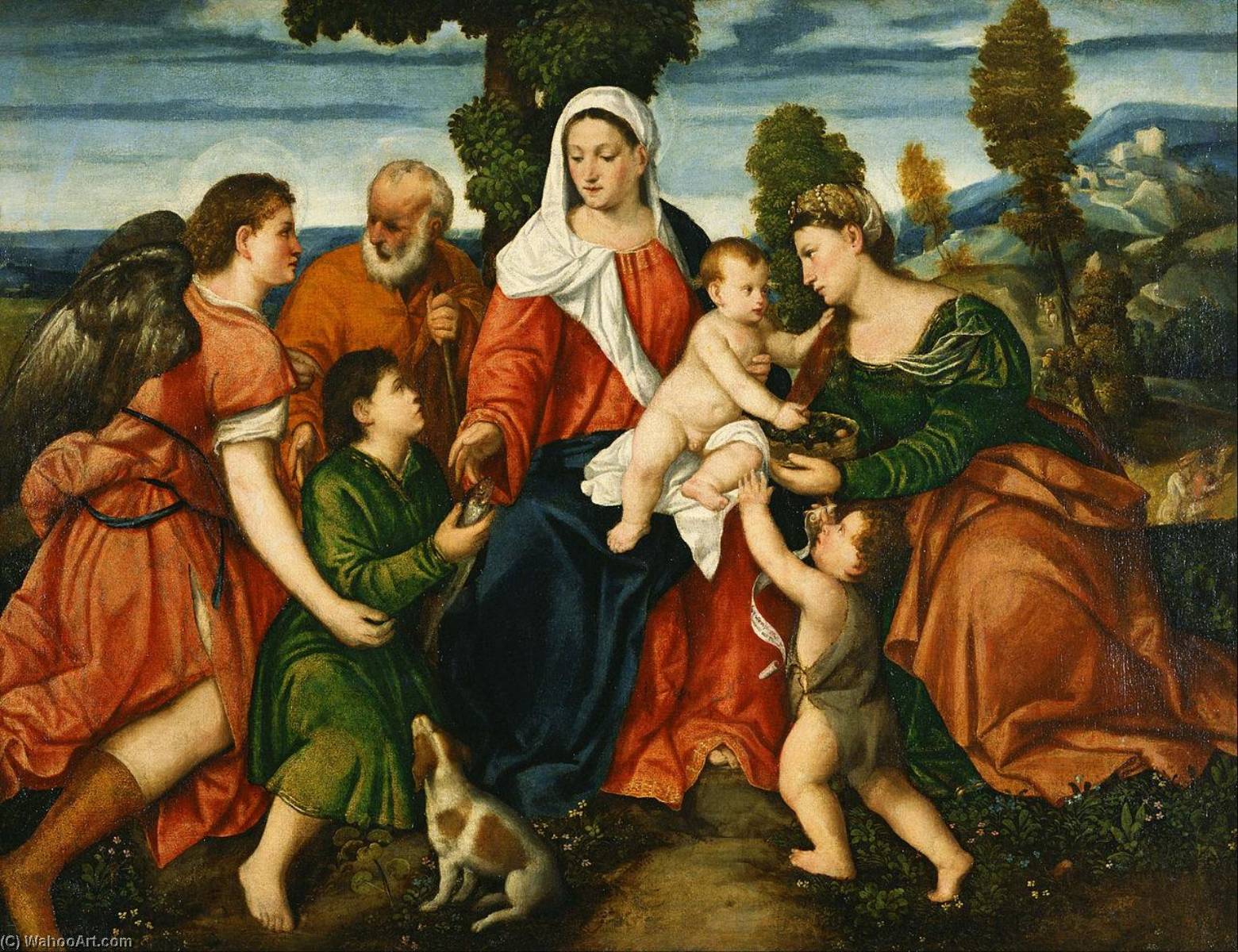 The Holy Family With Tobias And The Angel, Saint Dorothy, Giovannino, And The Miracle Of The Corn — Bonifazio Veronese (bonifazio De Pitati)