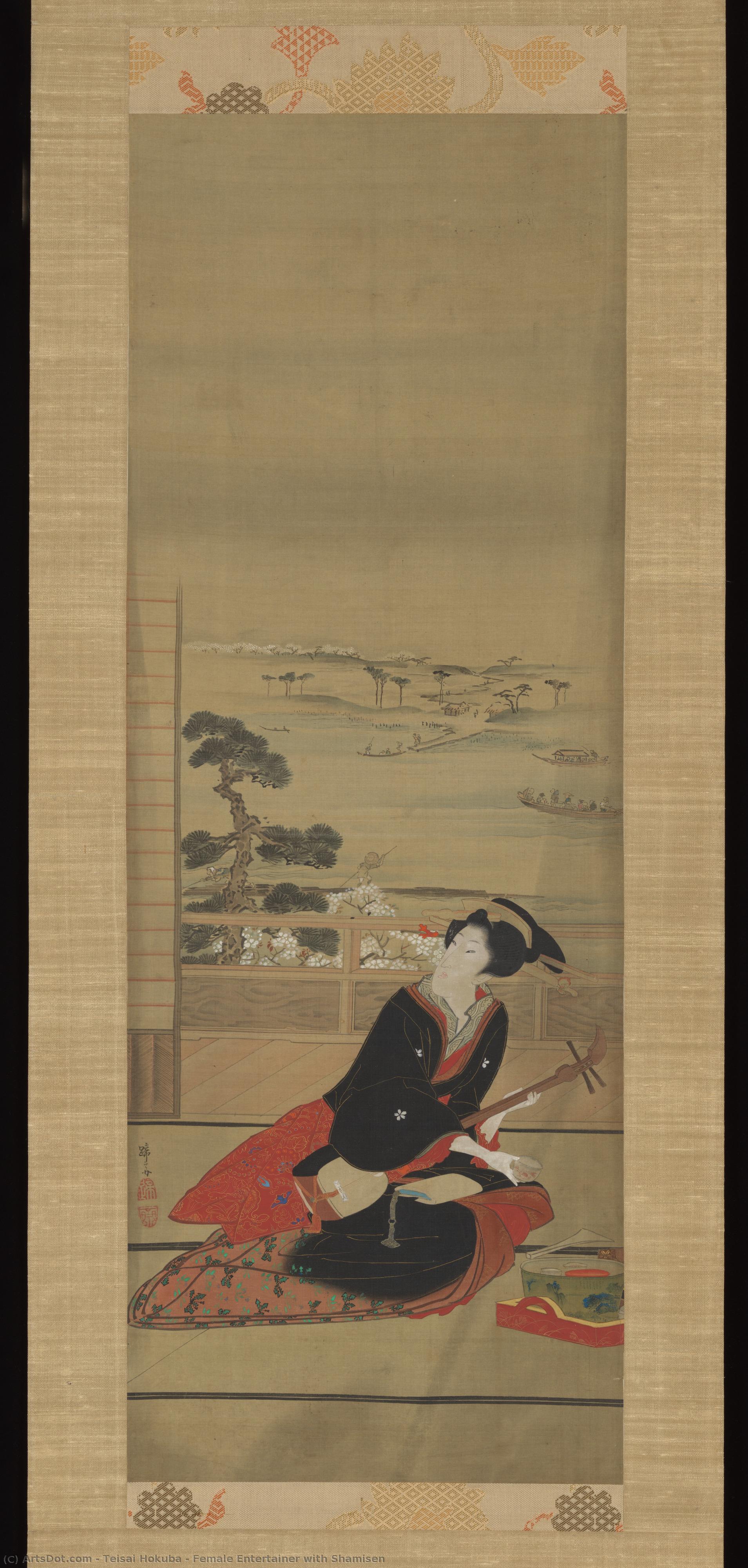 Female Entertainer With Shamisen — Teisai Hokuba