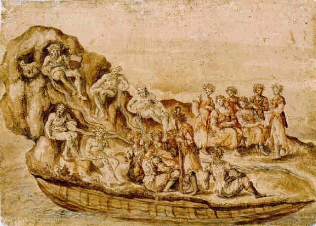 Design For A Festivity A Fantastic Barge With An Allegorical Figure Holding The Shield Of The City Of Siena — Giulio Parigi