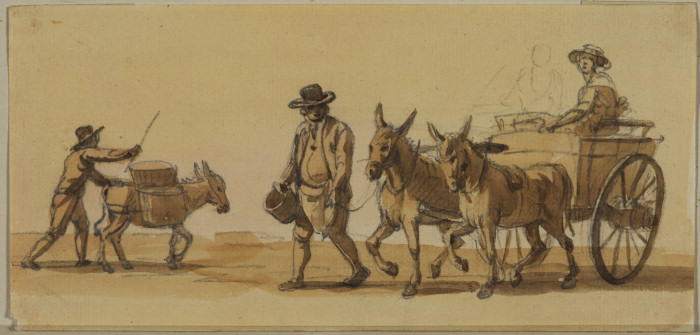 Man Driving A Donkey, And Man Leading A Cart — Paul Sandby