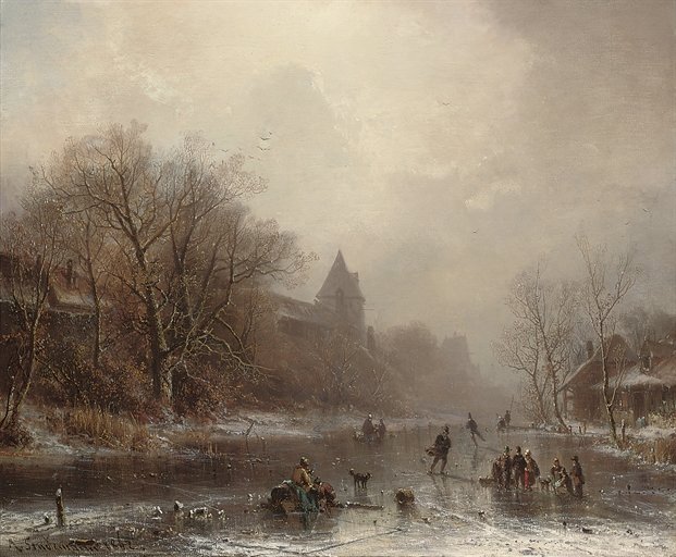 Skaters In A Winter Landscape — Adolf Stademann