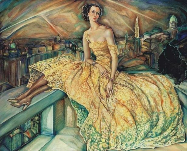 Portrait Of A Lady With Budapest At Night At The Background — Gyula Batthyany