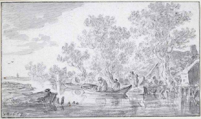 River Scene With Cottage Among Trees And Boats By A Little Wharf — Jan Josephszoon Van Goyen
