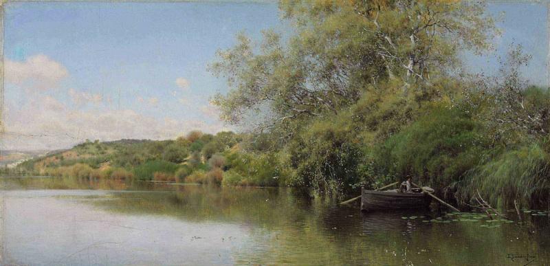 Fishermen On A Tranquil River — Emilio Sanchez-perrier