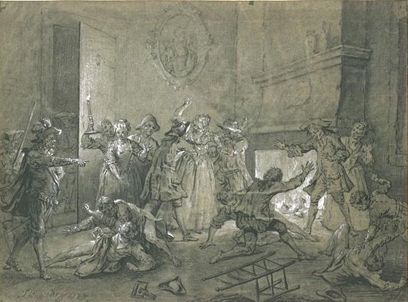 Renewal Of The Fight Against Two Maids In The Hotel — Jean-baptiste Oudry