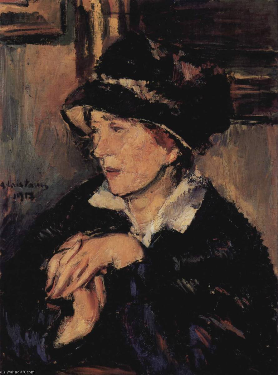 German Porträt Einer Dame Mit Dunklem Hut — Anton Faistauer