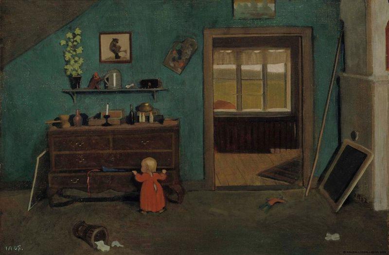 Little Girl In Front Of An Open Chest Of Drawers — Ivar Arosenius