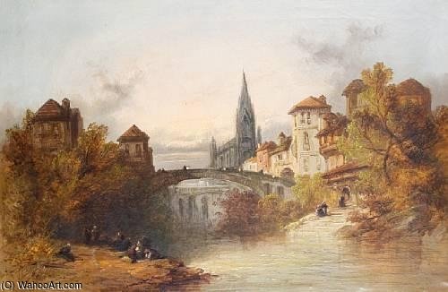 A River Landscape With A Shepherd And His Flock In The Foreground — Alfred I Glendening