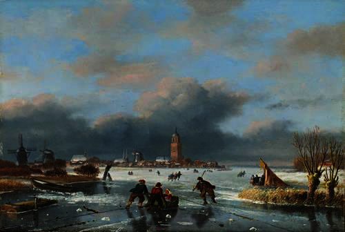Figures Skating On A Frozen River — Nicolaas Johannes Roosenboom