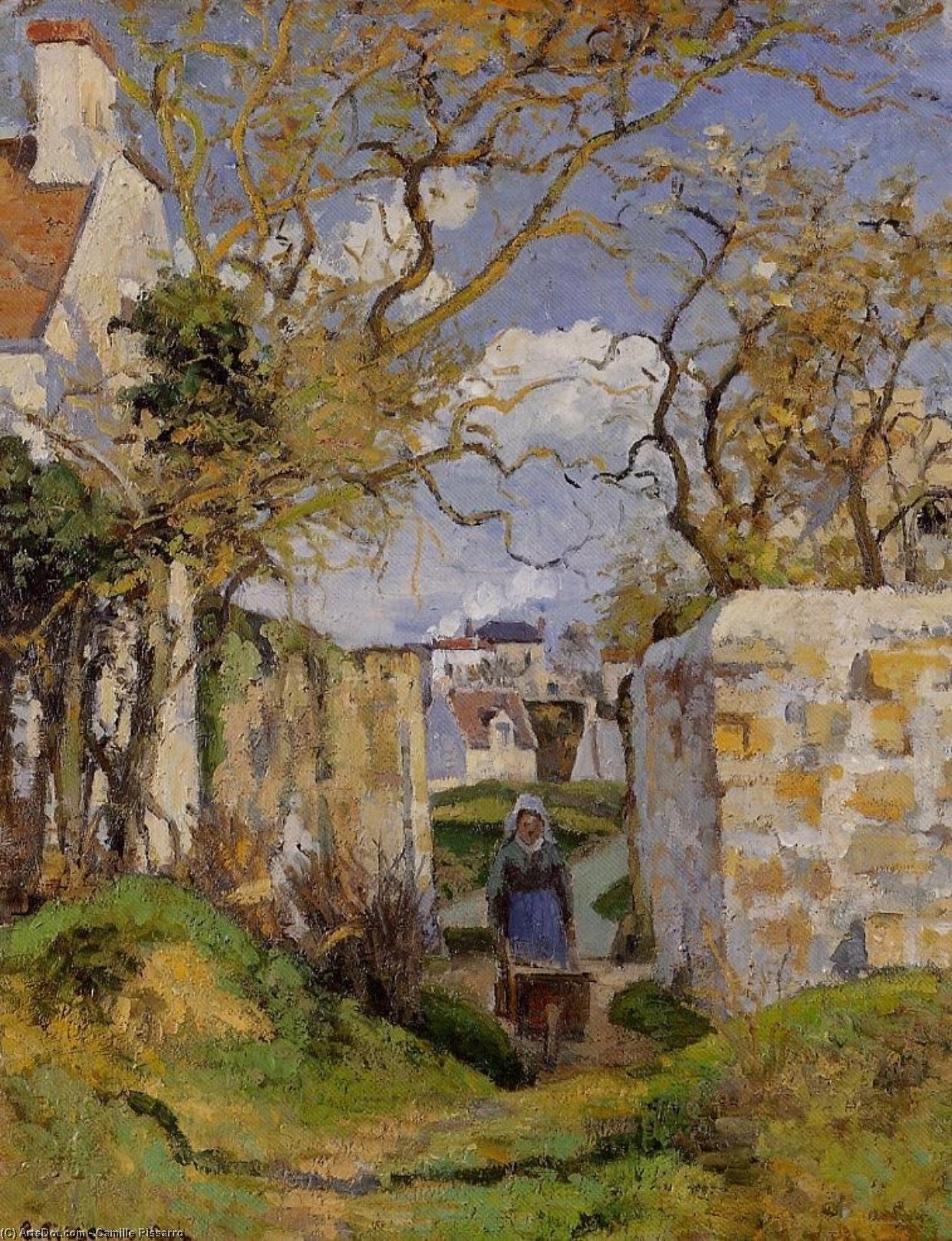 Bauer Mit Schubkarre, Maison Rondest, Pontoise — Camille Pissarro
