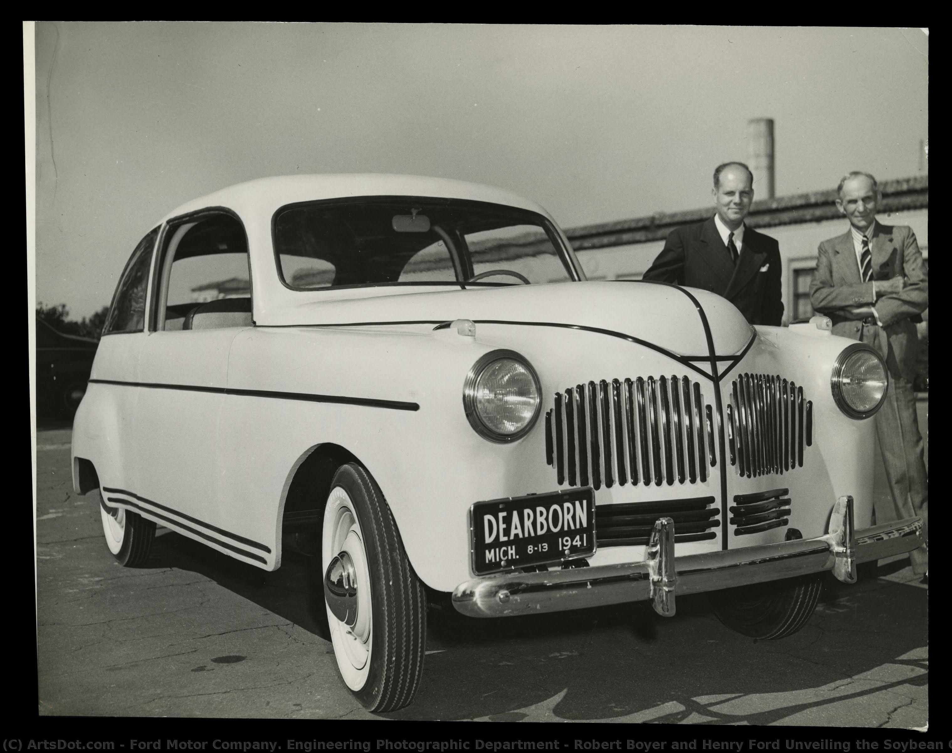 Robert Boyer And Henry Ford Unveiling The Soybean Car, 1941 — Ford Motor Company. Engineering Photographic Department