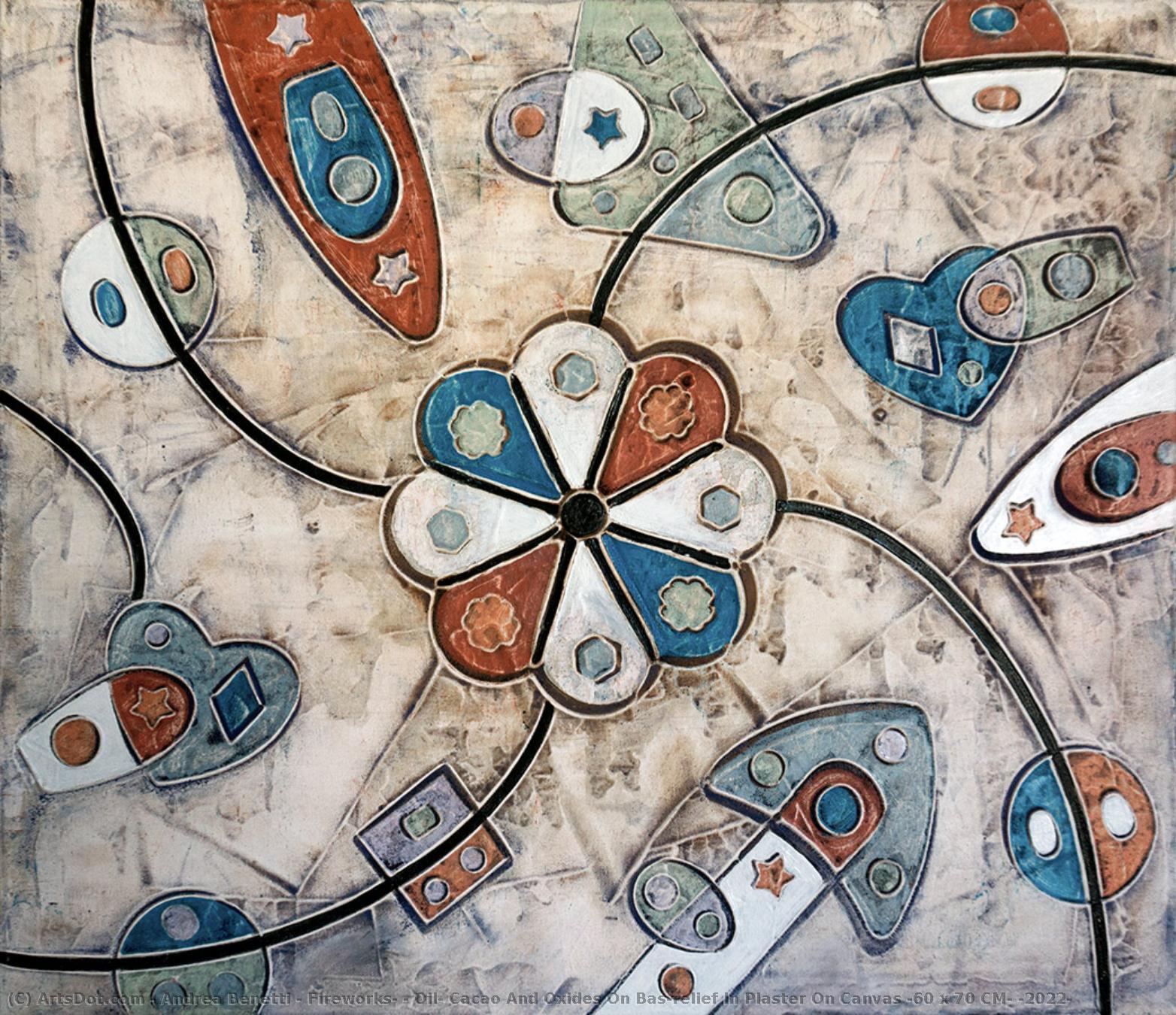 Fireworks, , Oil, Cacao And Oxides On Bas-relief In Plaster On Canvas (60 X 70 Cm) (2022) — Andrea Benetti