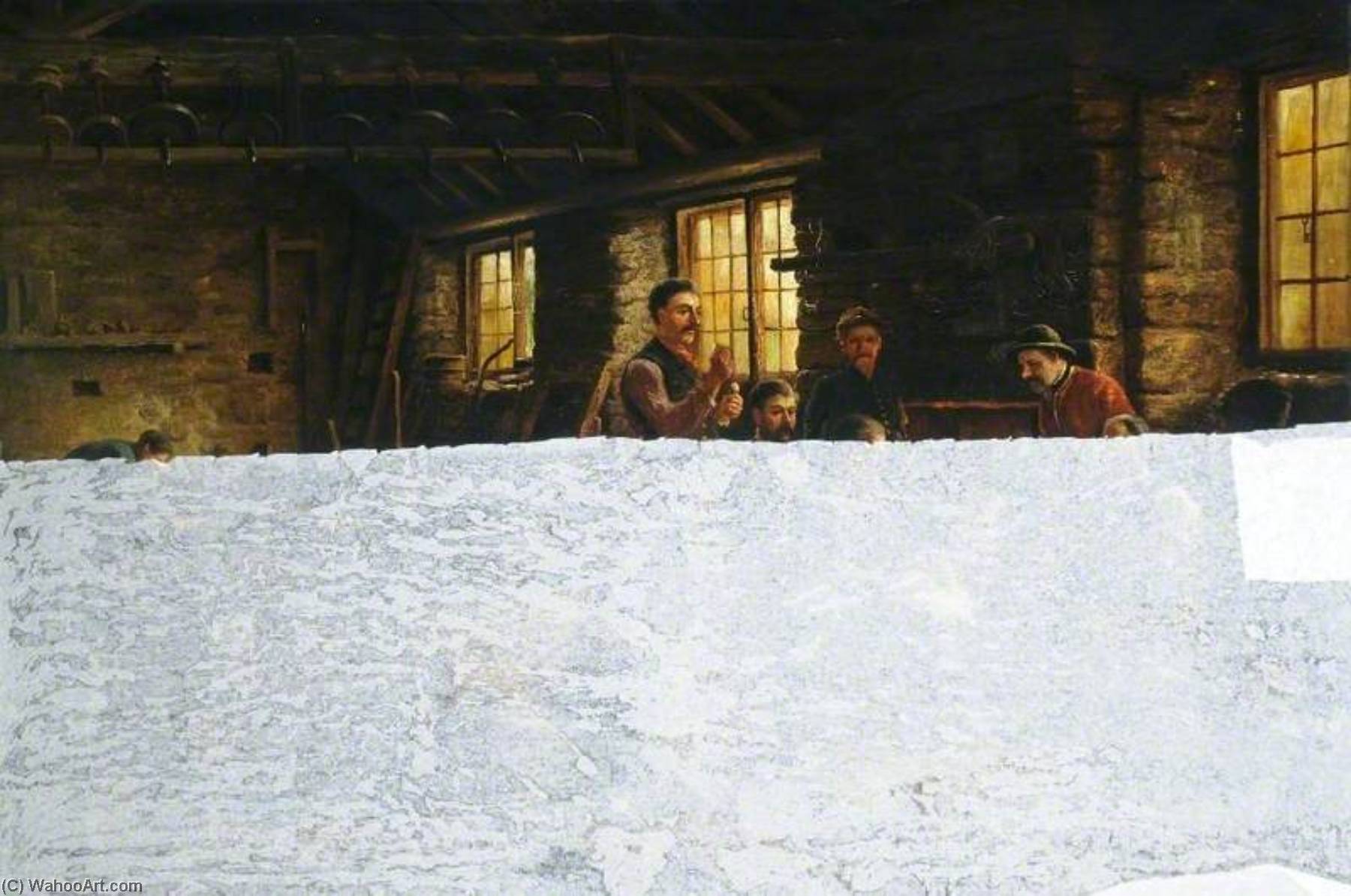 Men Seated Around A Fire In A Grinding Shop — Joseph Wrightson Macintyre