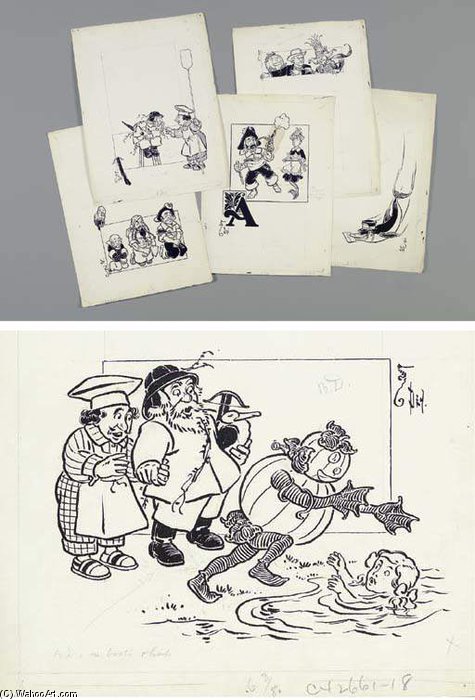 Six Original Pen-and-ink Drawings For The Pearl And The Pumpkin — Paul Baum