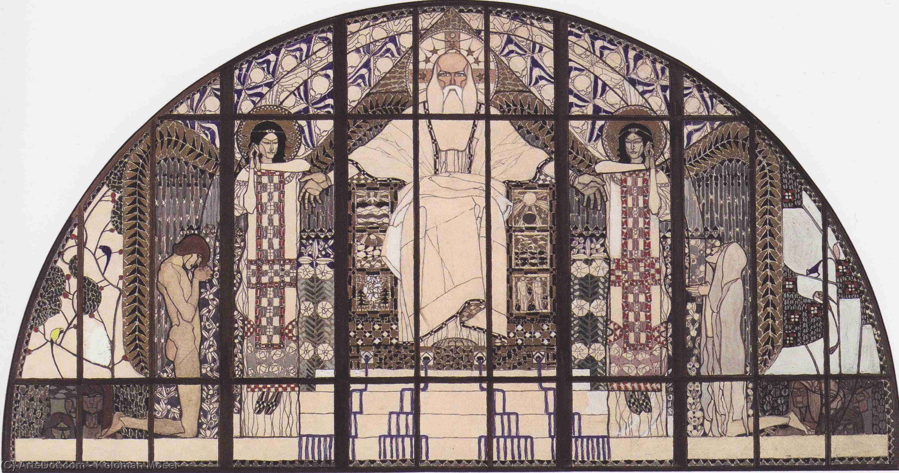 Am Steinhof Church, Colored Sketch Of South Window — Koloman Moser