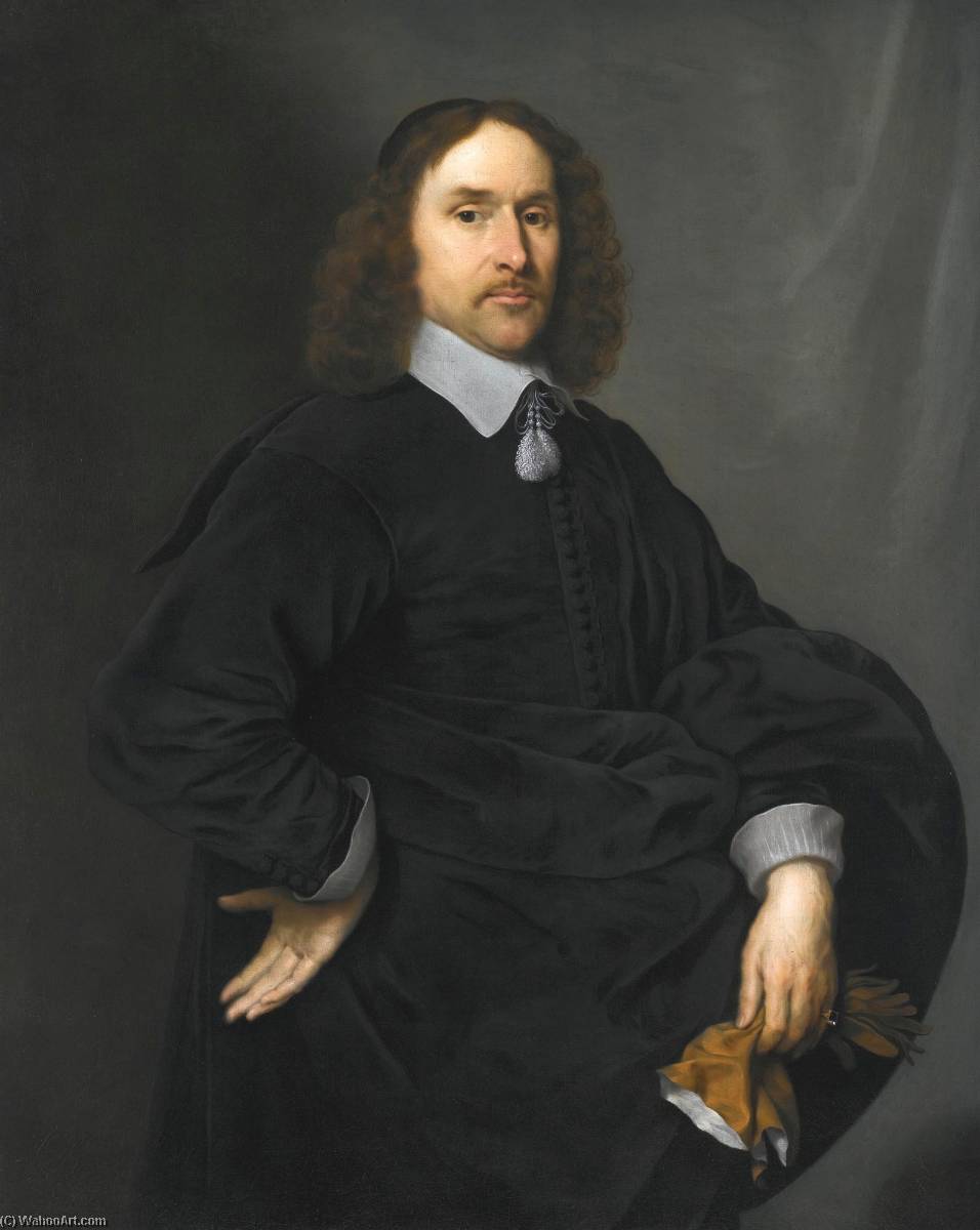 Portrait Of A Gentleman, Half Length, Dressed In Black, Holding A Pair Of Tan Gloves — Cornelis Janssens Van Ceulen