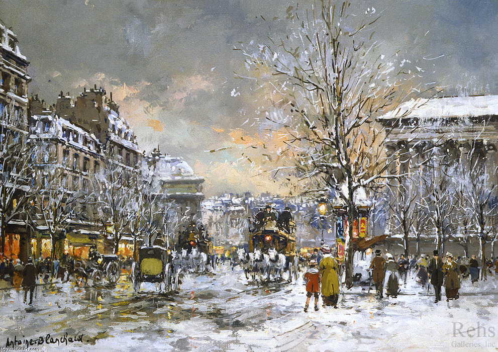 Omnibus On The Place De La Madeleine, Winter — Antoine Blanchard (marcel Masson)