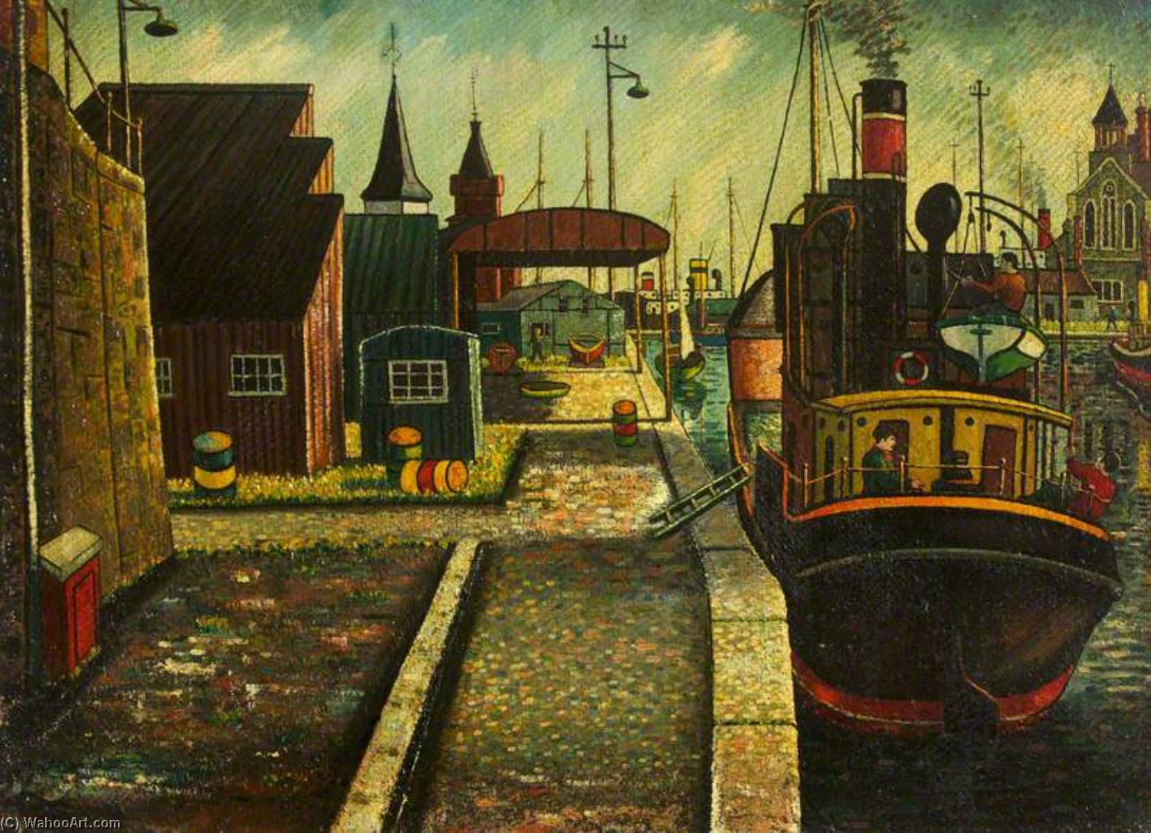 Dockside View With A Church In The Right Hand Upper View — Charles Byrd