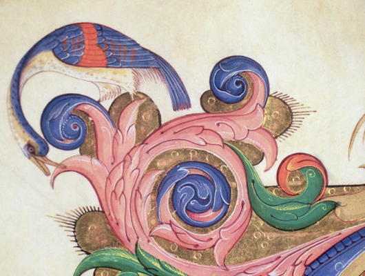 Fantastical Bird Peering Around Foliage, Detail Of Decoration Surrounding An Histo — Matteo Di Filippo Torelli