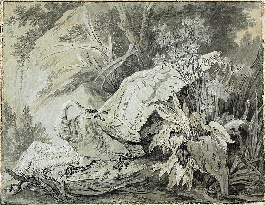A Wild Swan Attacked By A Dog — Jean-baptiste Oudry