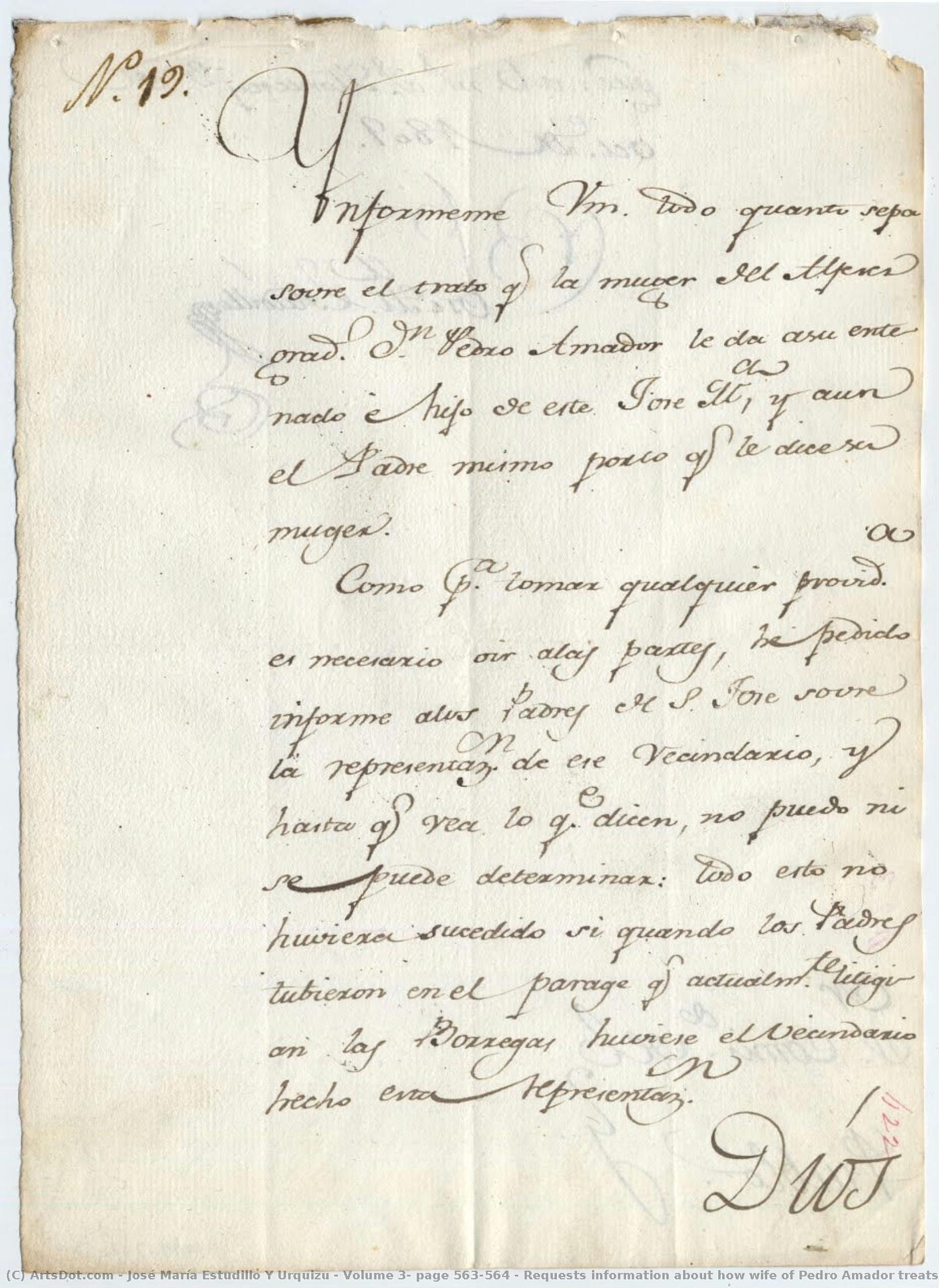 Volume 3, Page 563-564 / Requests Information About How Wife Of Pedro Amador Treats Her Stepson\n\npage 1 — José María Estudillo Y Urquizu
