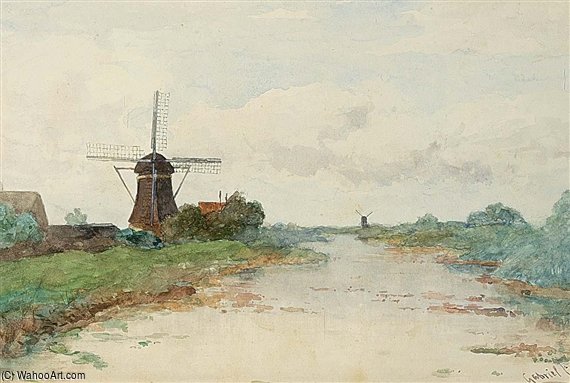 A View Of Windmill 'de Winkel' Near Abcoude — Paul Joseph Constantine Gabriel