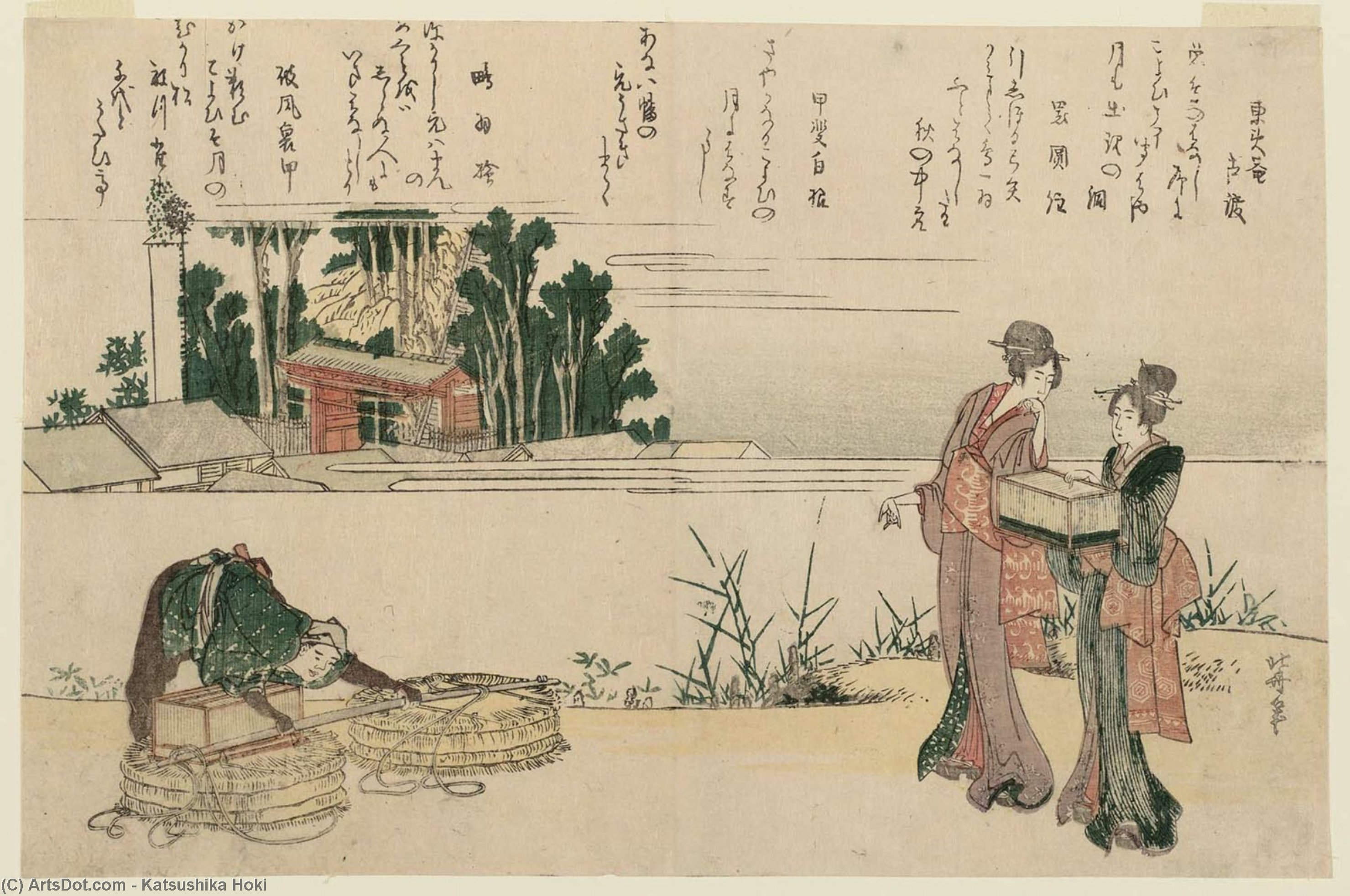 Buying Caged Birds To Set Free At The Hachiman Shrine — Katsushika Hokusai