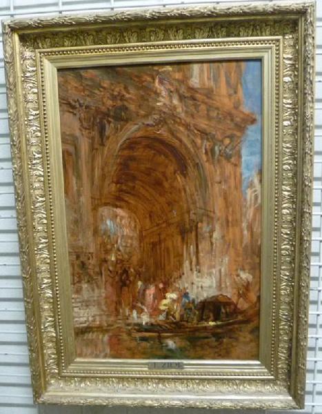 Porte D'un Palais À Venise (esquisse) Porte Sur Un Canal À Venise — Felix Ziem