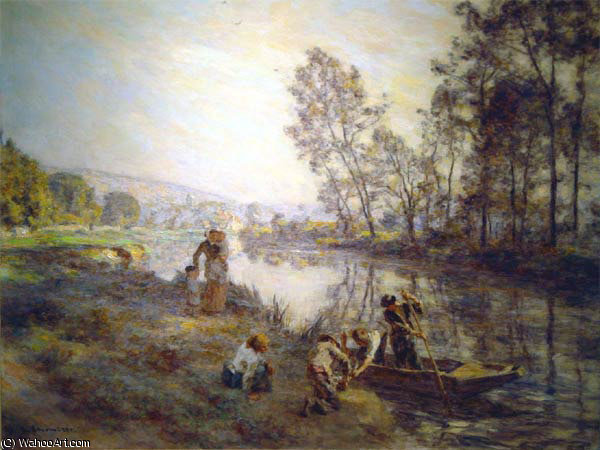 L_hermitte Leon Augustin Figures By A Country Stream Circa — Léon Augustin L'hermitte