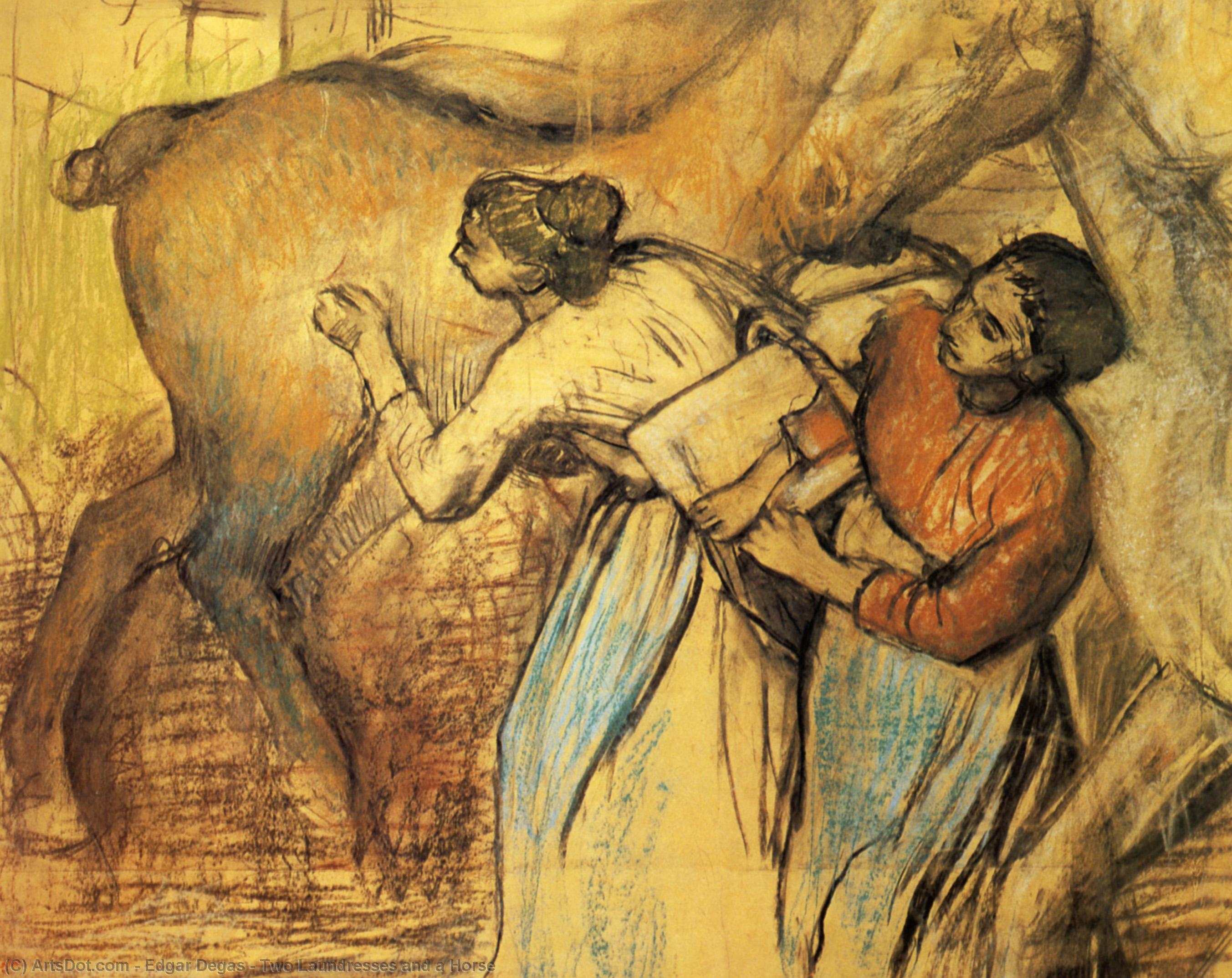 Two Laundresses And A Horse — Edgar Degas