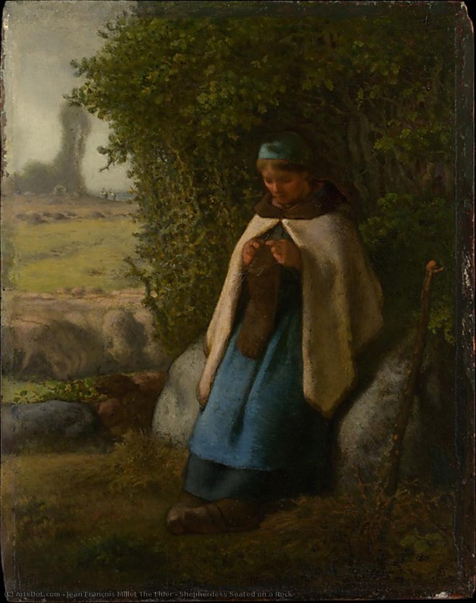 Shepherdess Seated On A Rock — Jean François Millet The Elder