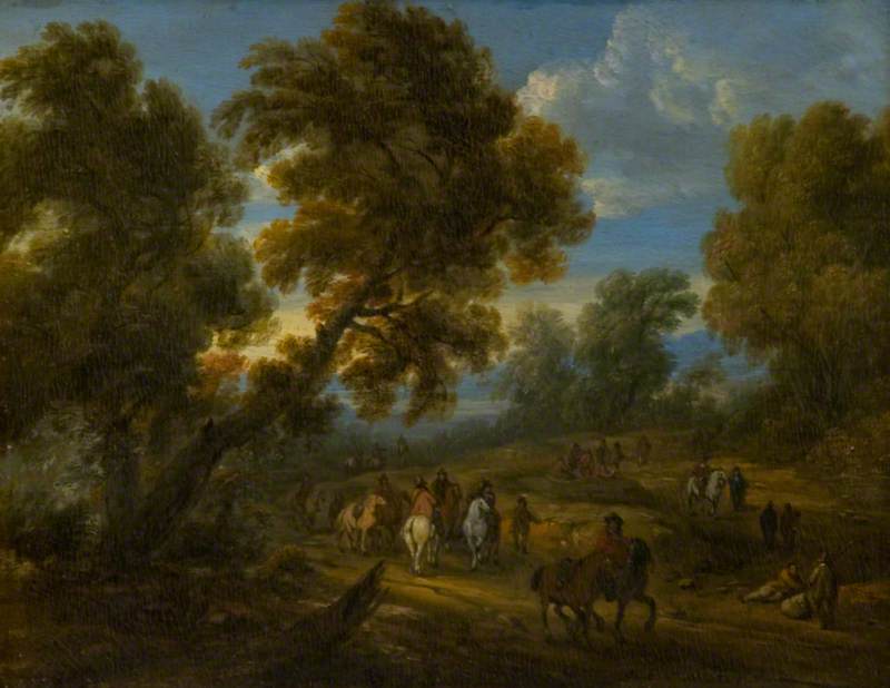 Wooded Landscape With Horsemen On A Road — Adam Frans Van Der Meulen