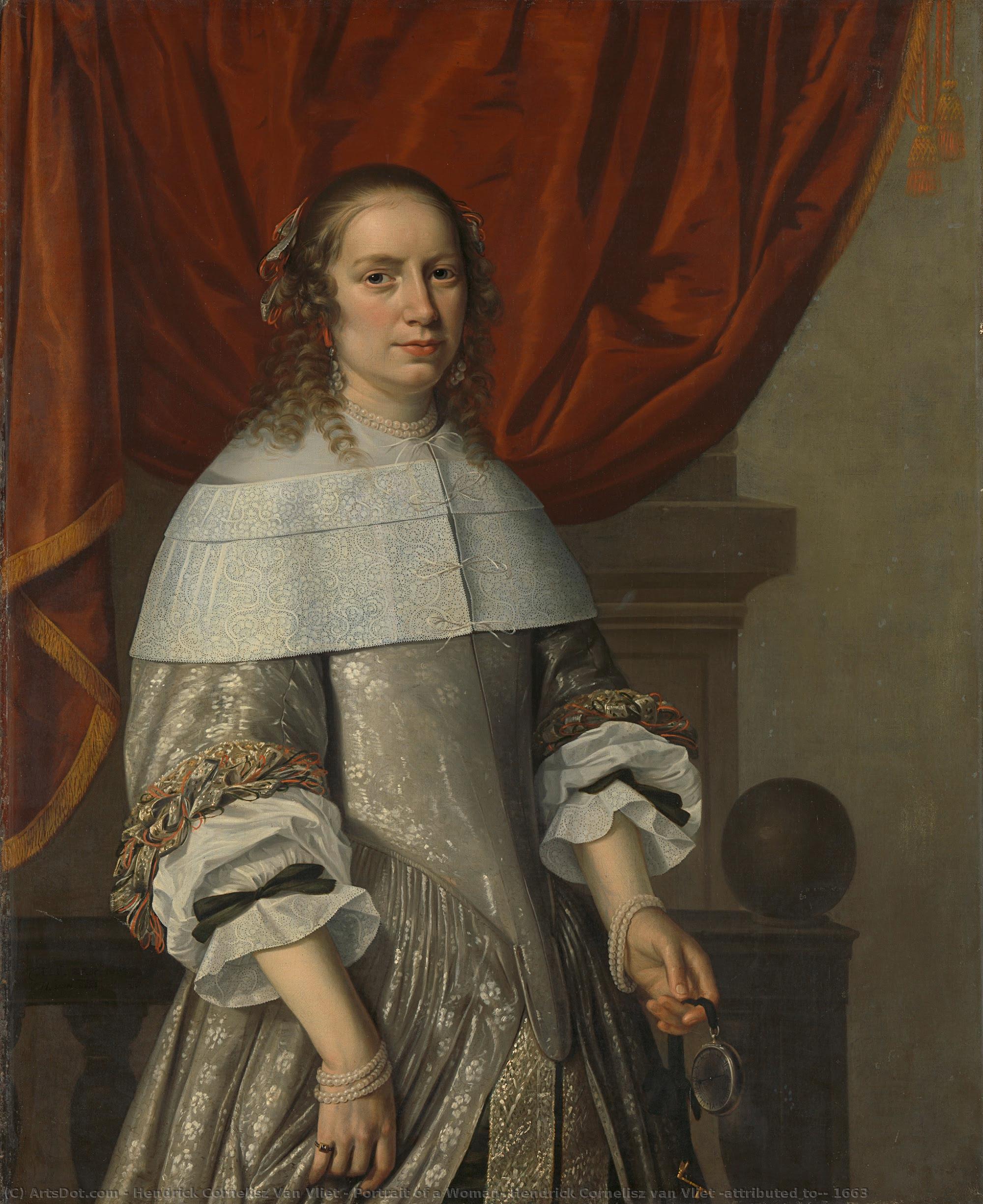 Portrait Of A Woman, Hendrick Cornelisz Van Vliet (attributed To), 1663 — Hendrick Corneliszoon Van Vliet