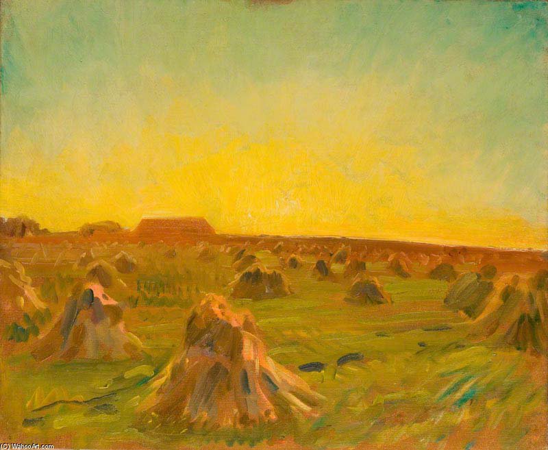 Sonnenuntergang Über Einem Erntefeld — Sir Alfred James Munnings
