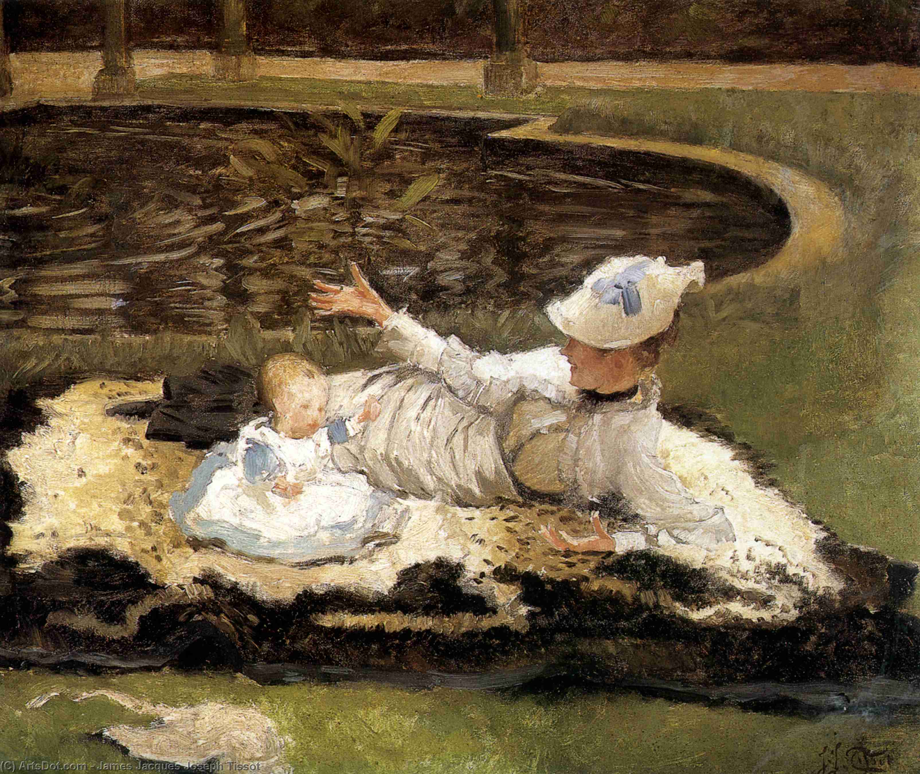 Mrs. Newton With A Child By A Pool — Jacques Joseph Tissot