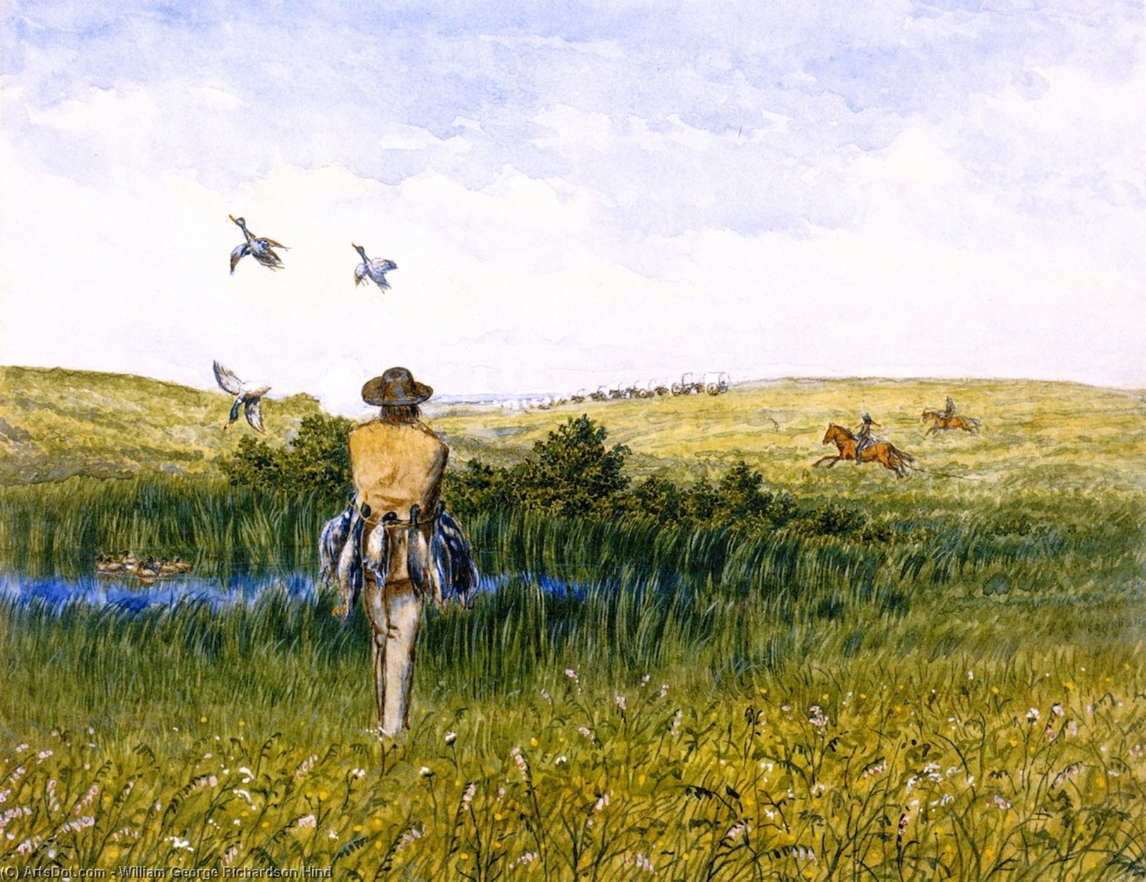Duck Hunting On The Prairies With An Immigrant Wagon Train In The Distance — William George Richardson Hind