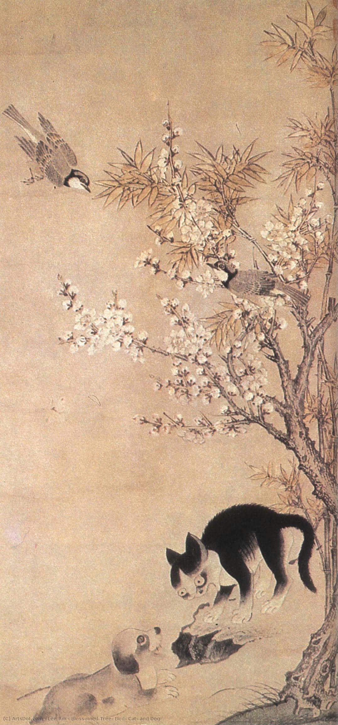Blossomed Tree, Bird, Cat, And Dog — Lee Am