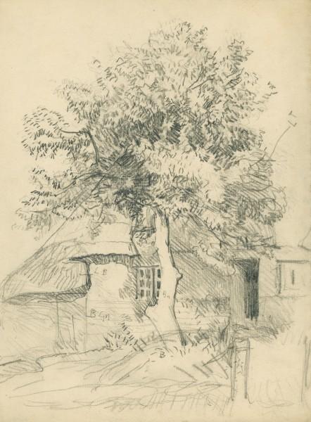 Study Of A Tree And Thatched Cottage — Sir George Clausen