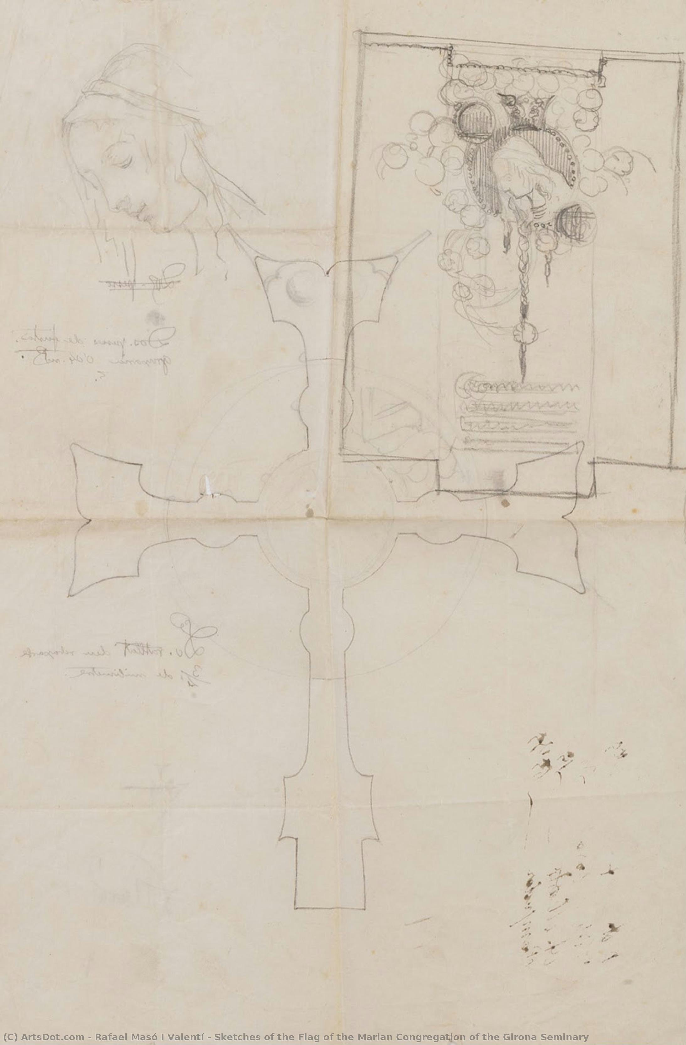 Sketches Of The Flag Of The Marian Congregation Of The Girona Seminary — Rafael Masó I Valentí