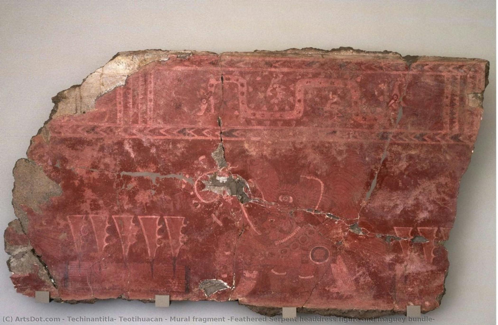 Mural Fragment (feathered Serpent Headdress Figure And Maguey Bundle) — Techinantitla, Teotihuacan