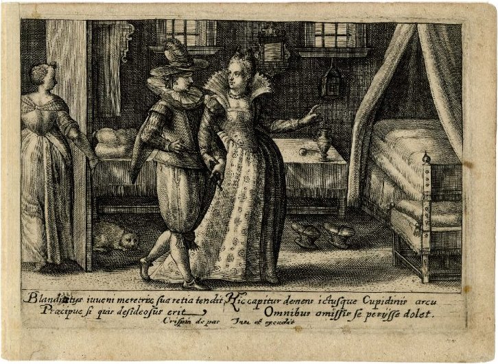 Woman Leading A Blindfolded Man To A Bed — Crispijn Van De Passe