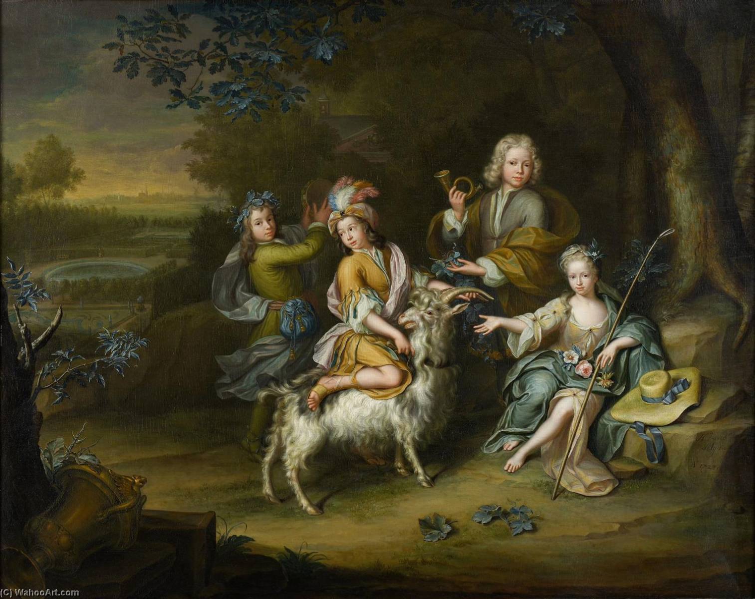 Four Children In A Park Like Landscape — Hieronymus Van Der Mij