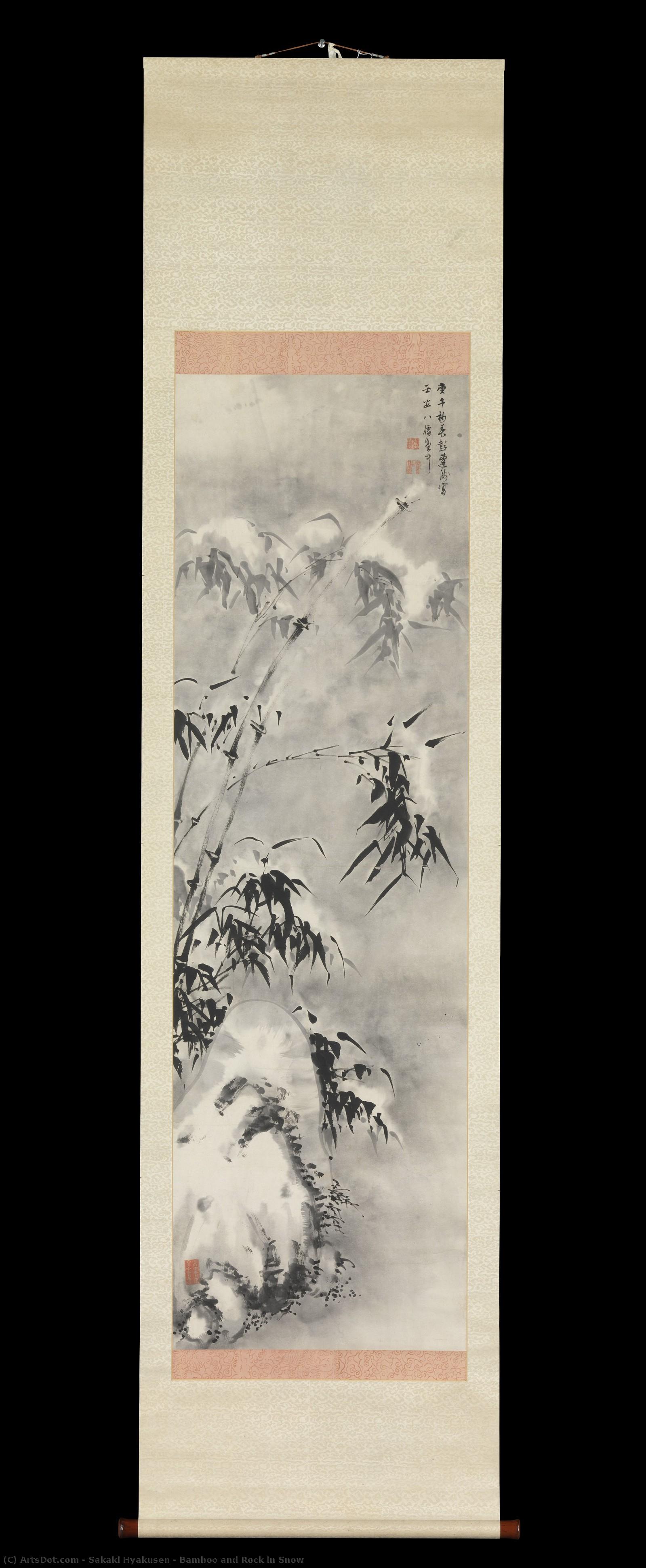 Bamboo And Rock In Snow — Sakaki Hyakusen