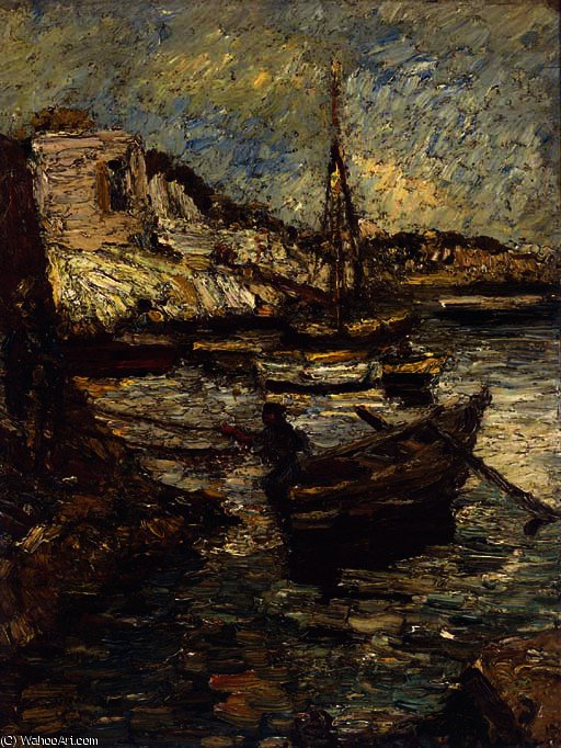 Boats In A Harbour — Adolphe Joseph Thomas Monticelli