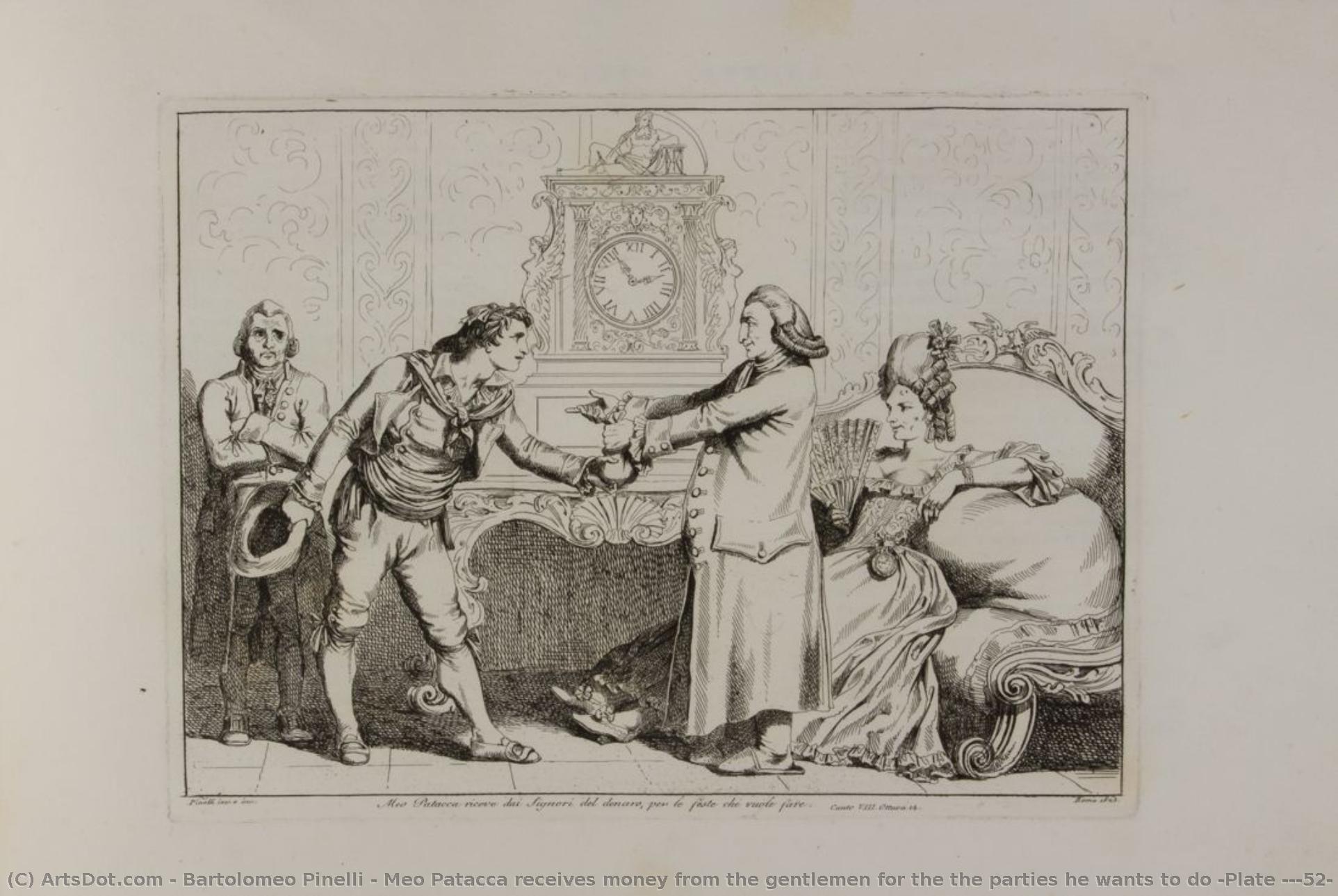 Meo Patacca Receives Money From The Gentlemen For The The Parties He Wants To Do (plate ??/52) — Bartolomeo Pinelli